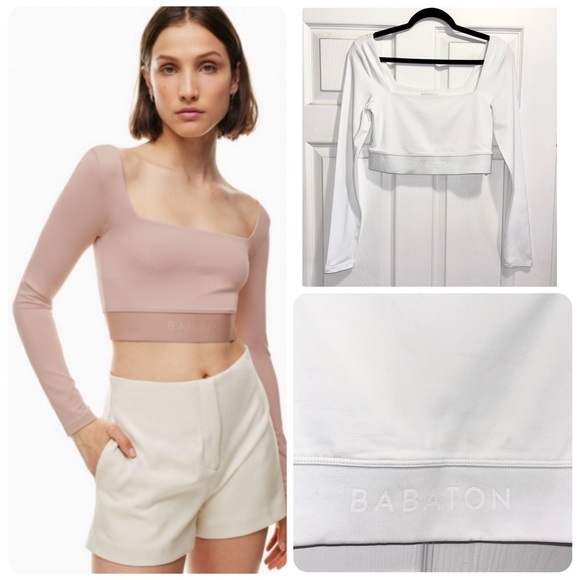 Aritzia Tops - Aritzia BABATON Contour White Sylvia cropped long sleeve square neck top Medium